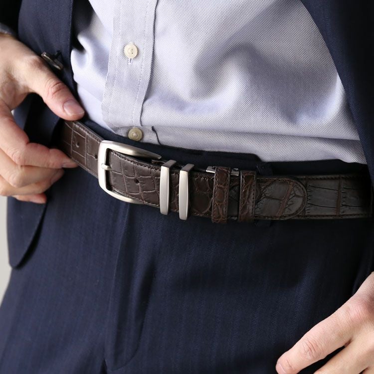 メンズ ベルト クロコダイル レザー マット加工 35mm 男性 紳士 本革