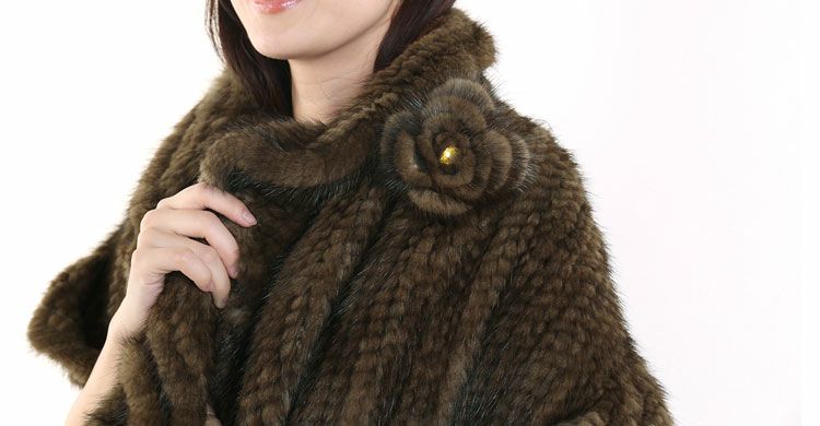 ミンク ストール 編み込み フリル お花付き (8849r)