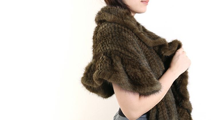 ミンク ストール 編み込み フリル お花付き (8849r)