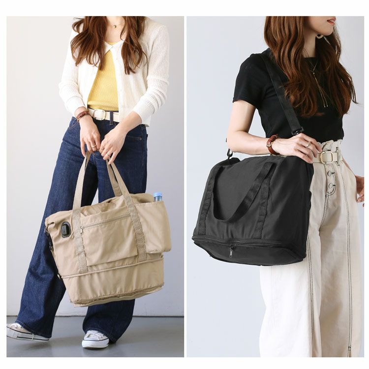 USBポート付き キャリーオンバッグ 折りたたみ 軽量 ボストンバッグ