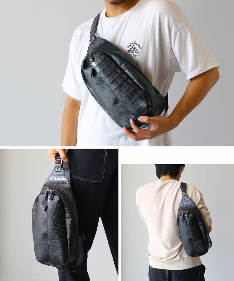 牛革 クロコダイル ボディバッグ マット加工 型押し ショルダーバッグ 牛革 クロコダイル ボディバッグ マット加工 型押し ショルダーバッグ