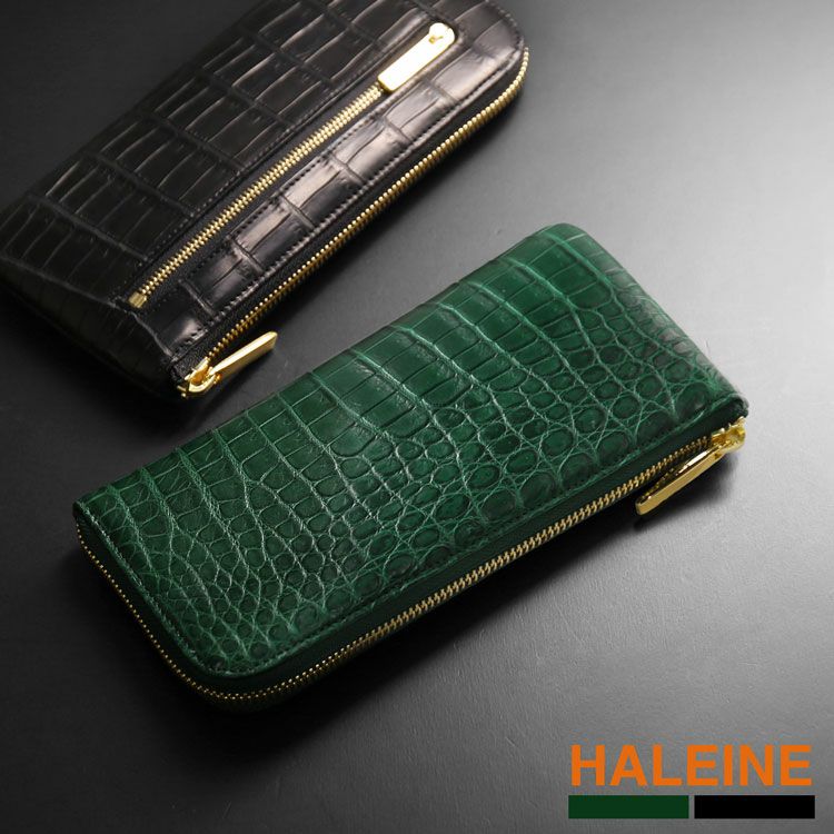 クロコダイル メンズ 長財布 日本製 L字ファスナー HALEINE 鰐革 本革