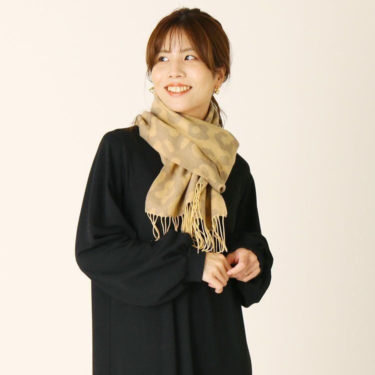 カシミヤ 100% マフラー ジャガード レディース ドット レオパード