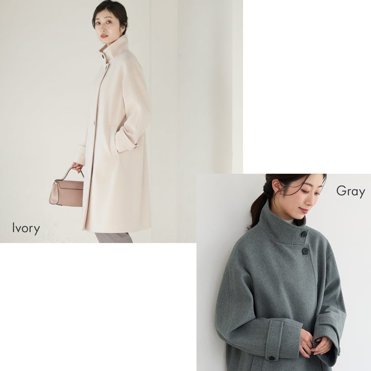 filomoスタンドカラーロングコートレディース千鳥ワイン