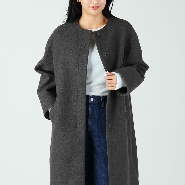 Filomo 起毛 ウールタッチ ノーカラー ロングコート 手洗い可能