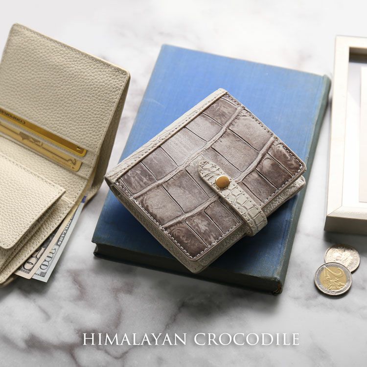 ヒマラヤ クロコダイル 折り財布 レディース ベルト付き ボックス型