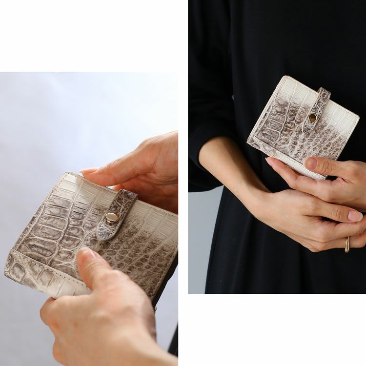 極美品✨モラビトスペル 25AW 5.3万　ニット サイズ40グレーベージュ ヒマラヤ クロコダイル 折り財布 レディース ベルト付き ボックス型