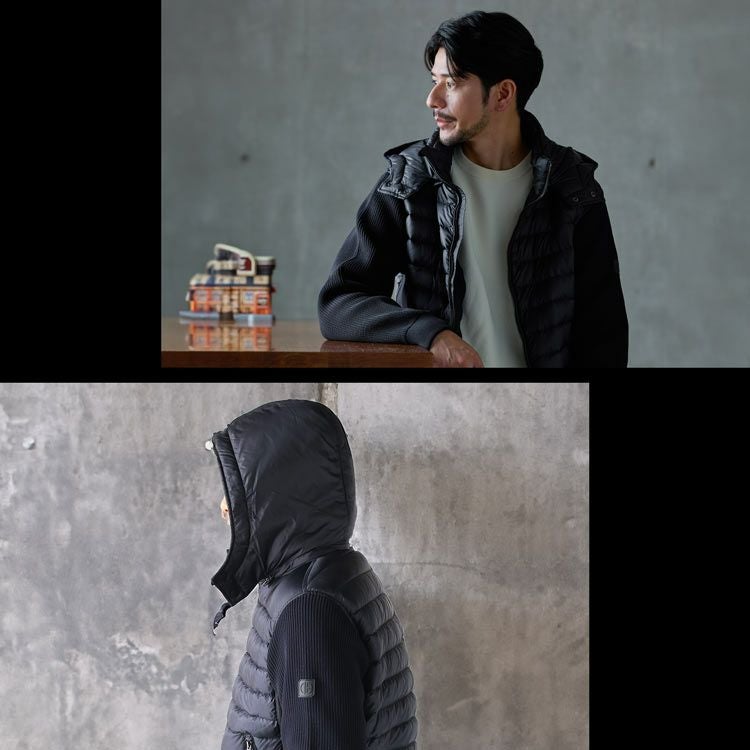 HALEINEフード付きメンズダウンジャケットネイビー