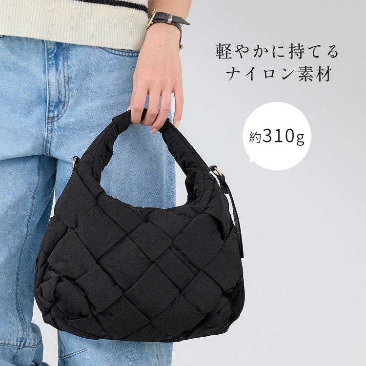 MiaBorsaナイロンメッシュバッグイントレチャート2WAY軽量軽い編み込みブラック7F(07000643r)
