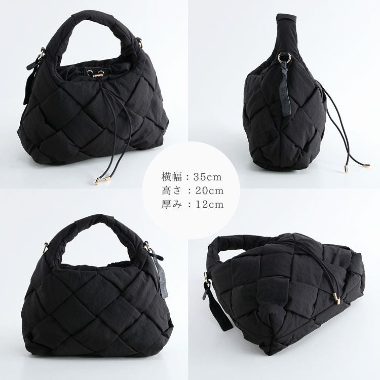 MiaBorsaナイロンメッシュバッグイントレチャート2WAY軽量軽い編み込みブラック7F(07000643r)