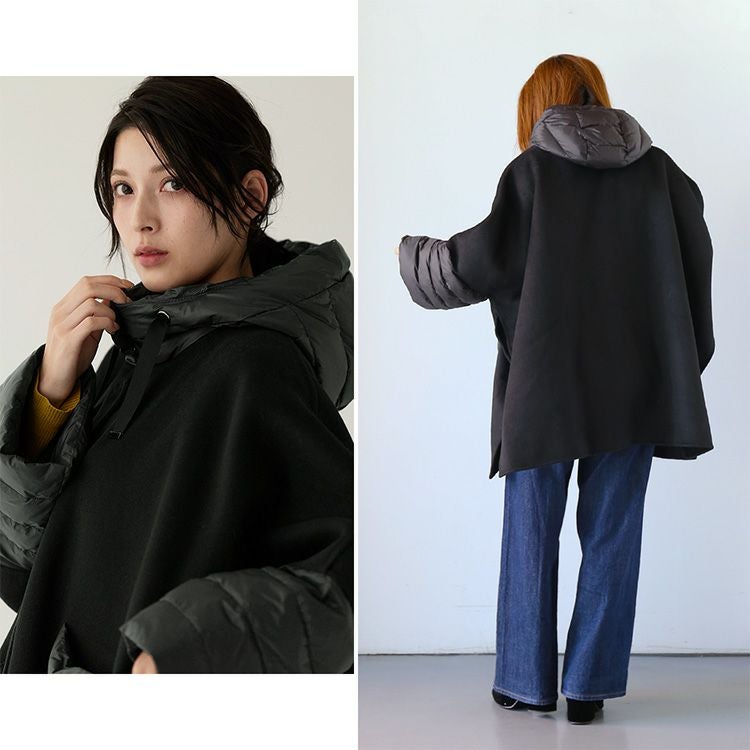 ポンチョ ケープポンチョ フード付き ウール コート レディース ケープ