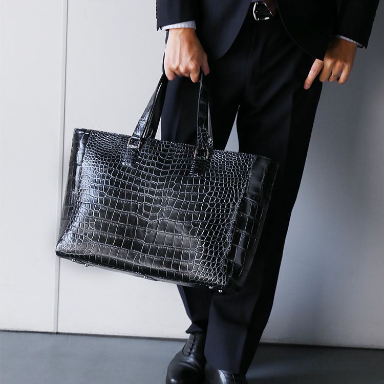 クロコダイル トートバッグ メンズ 日本製 センター取り 保証書 付き 4FA