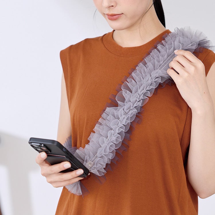 mia borsa スマホストラップ スマホショルダー フリル チュール