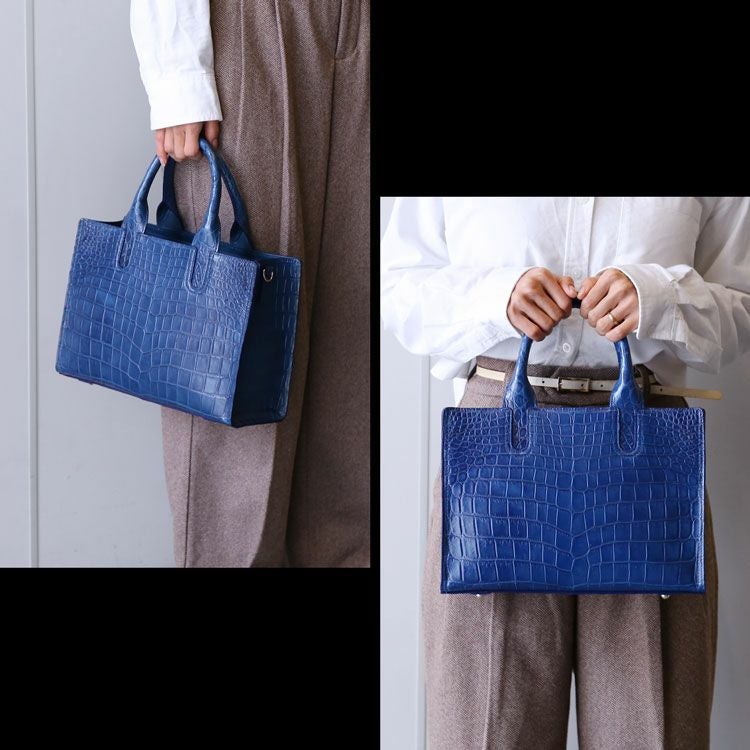 藍染め クロコダイル トートバッグ 日本製 横幅30cm 2way レディース