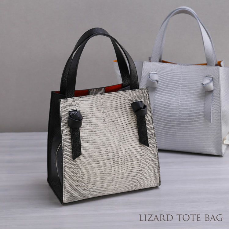 リザード ミニ トートバッグ レディース 日本製 小さめ 本革 サイド