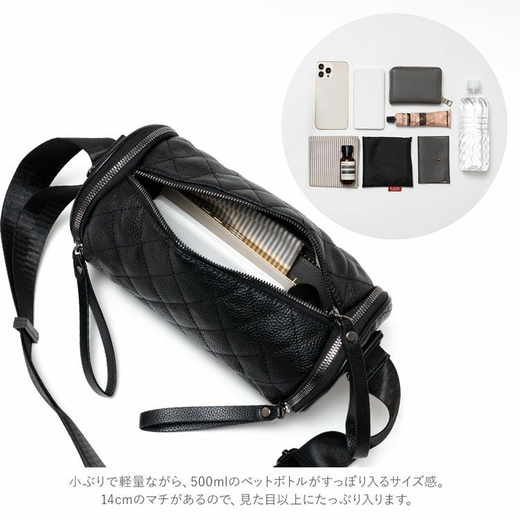 牛革ショルダーバッグロール型キルティング