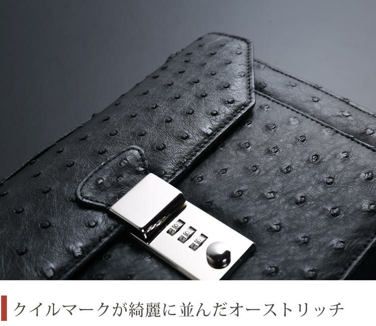 オーストリッチ メンズ セカンドバッグ ダイヤルロック式 日本製 27cm