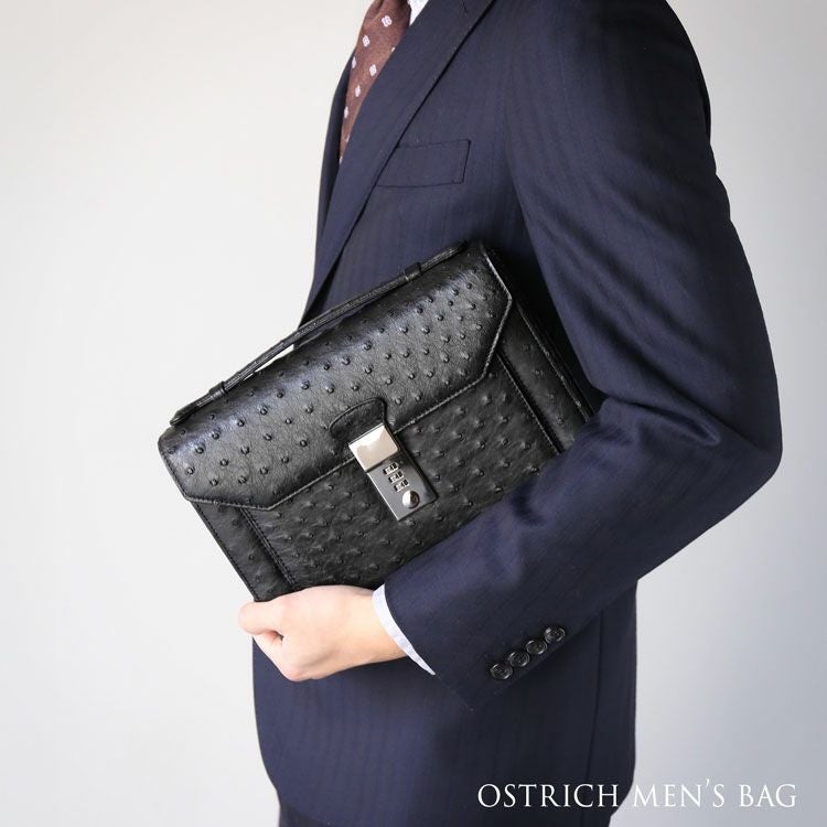 オーストリッチ メンズ セカンドバッグ ダイヤルロック式 日本製 27cm