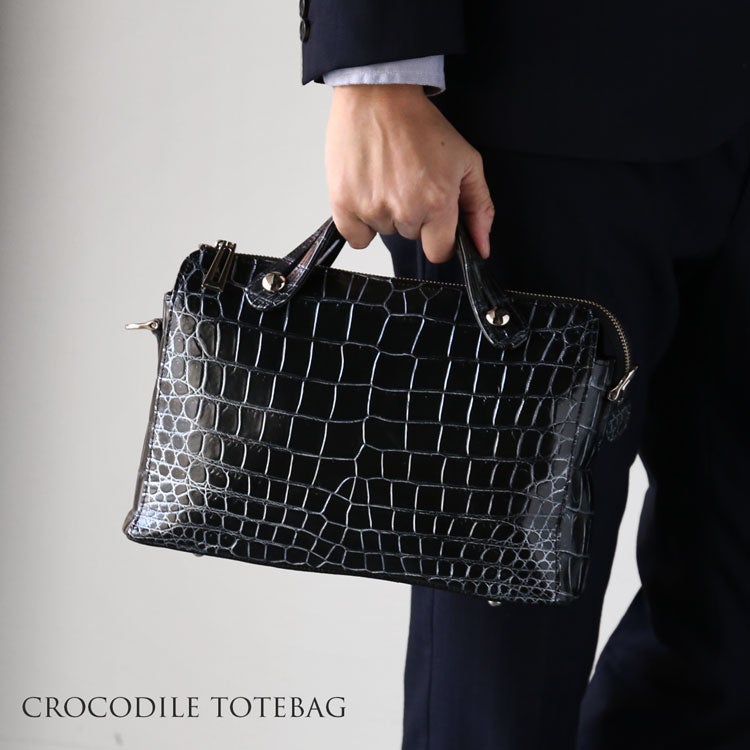 クロコダイルマット3wayバッグハンドバッグ日本製JRAセンター取り目地染め