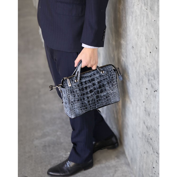 クロコダイルマット3wayバッグハンドバッグ日本製JRAセンター取り目地染め