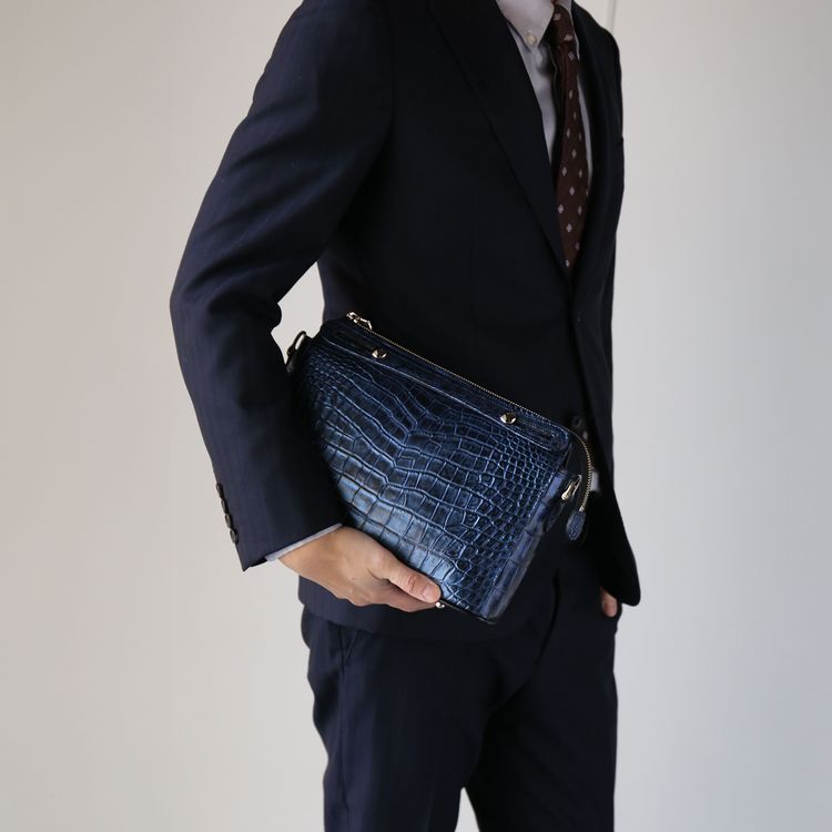 クロコダイルマット3wayバッグハンドバッグ日本製JRAセンター取り目地染め