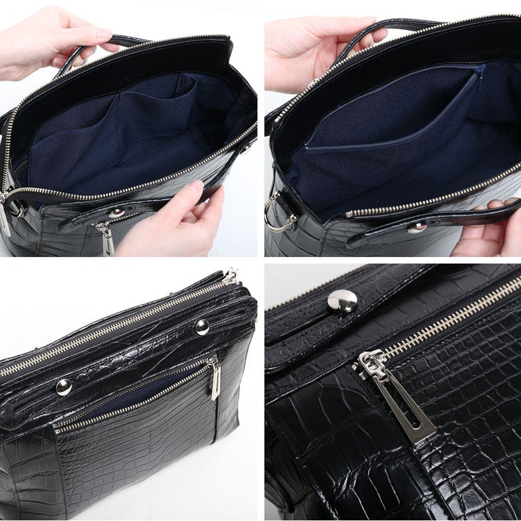 クロコダイルマット3wayバッグハンドバッグ日本製JRAセンター取り目地染め