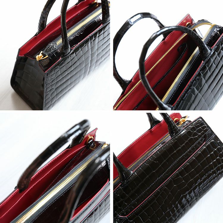 ナイルクロコダイル2wayハンドバッグブラックの内装