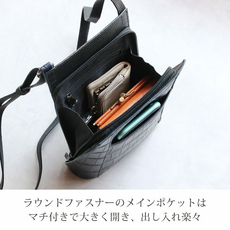 クロコダイル ショルダーバッグ メンズ マット加工 ランドファスナー 4FA クロコダイル ショルダーバッグ メンズ マット加工 ランドファスナー 4FA