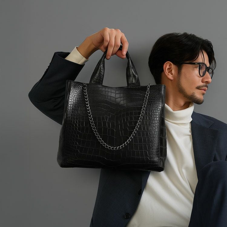 GranCroco スモール クロコダイル メンズ トートバッグ チェーン付き