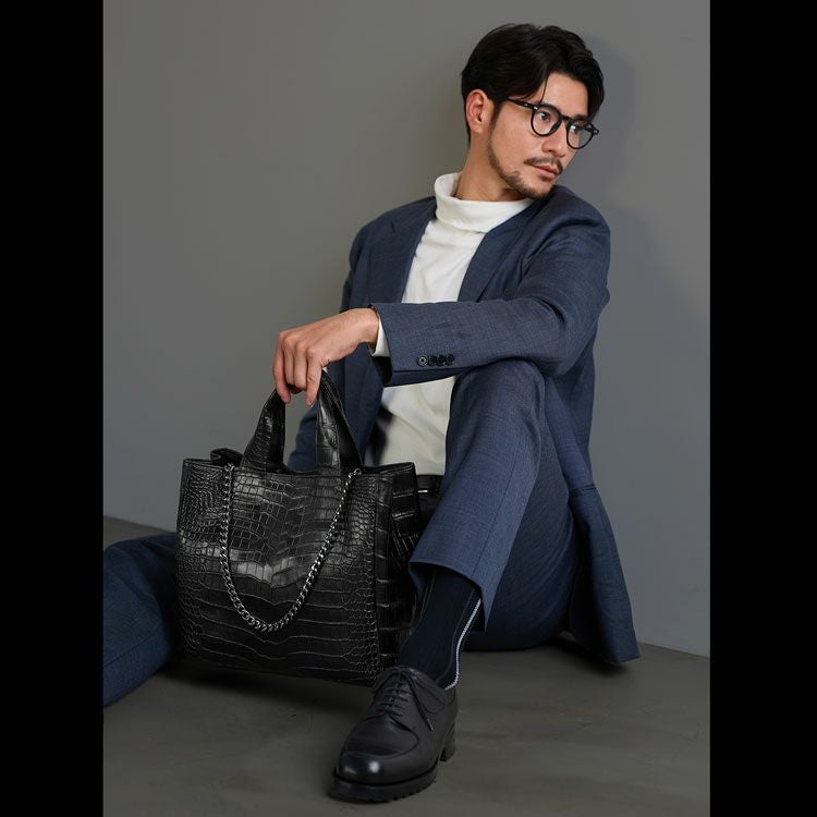 スモールクロコダイルメンズトートバッグ