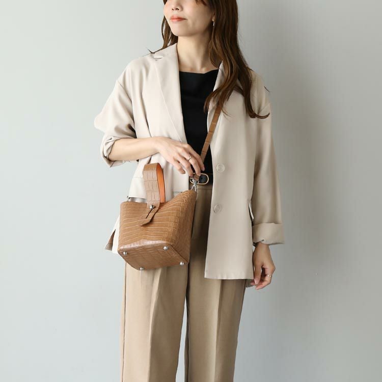 クロコダイルマットレディースバッグワンハンドルバイカラー小さめ