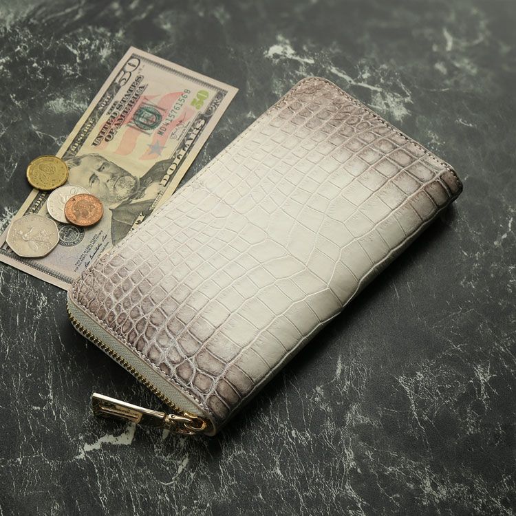 ヒマラヤクロコダイル ラウンドファスナー 長財布 レディース 一枚革