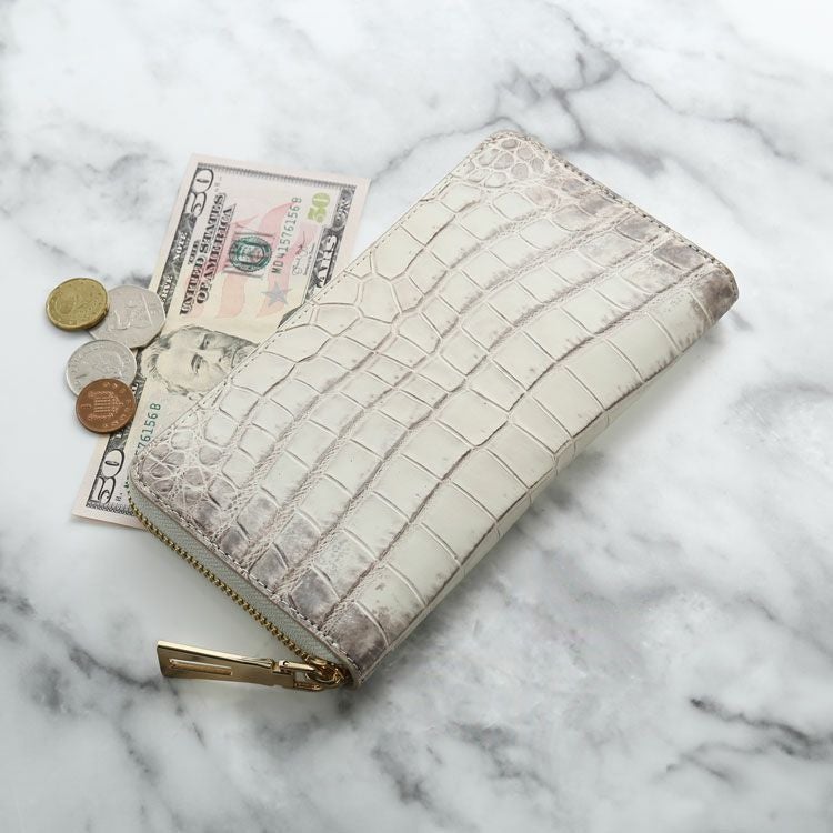 ヒマラヤクロコダイルラウンドファスナー長財布メンズ一枚革センター取り