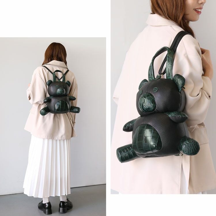 クマさんぬいぐるみリュックサック牛革クロコダイルレディース