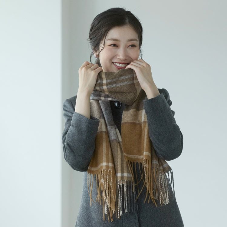 チェック柄カシミヤ100%ストール大判