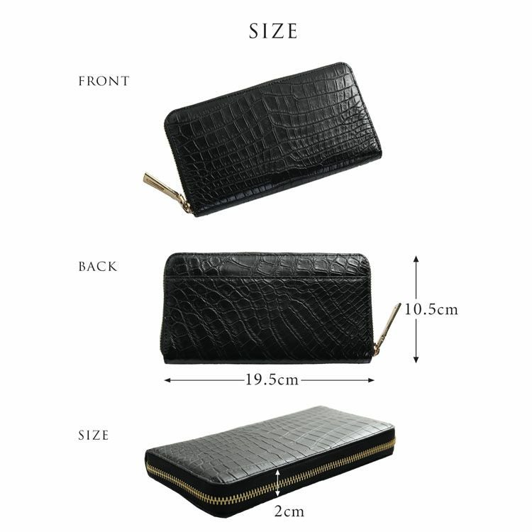 クロコダイル長財布レディースマット加工ラウンドファスナー財布本革鰐皮