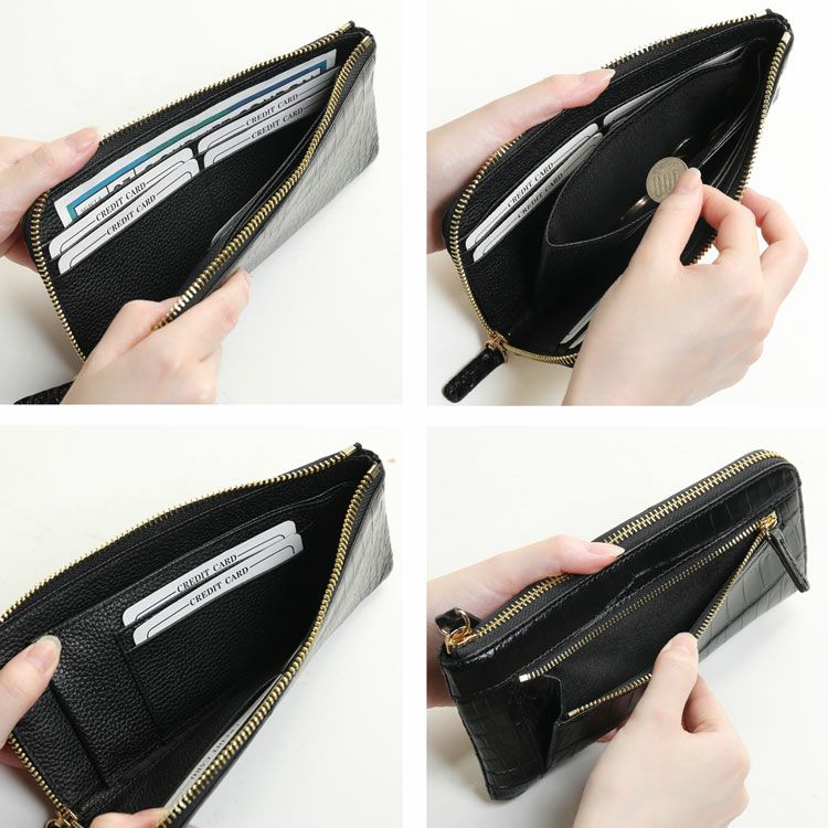 ナイル クロコダイル L字ファスナー 長財布 レディース マット加工