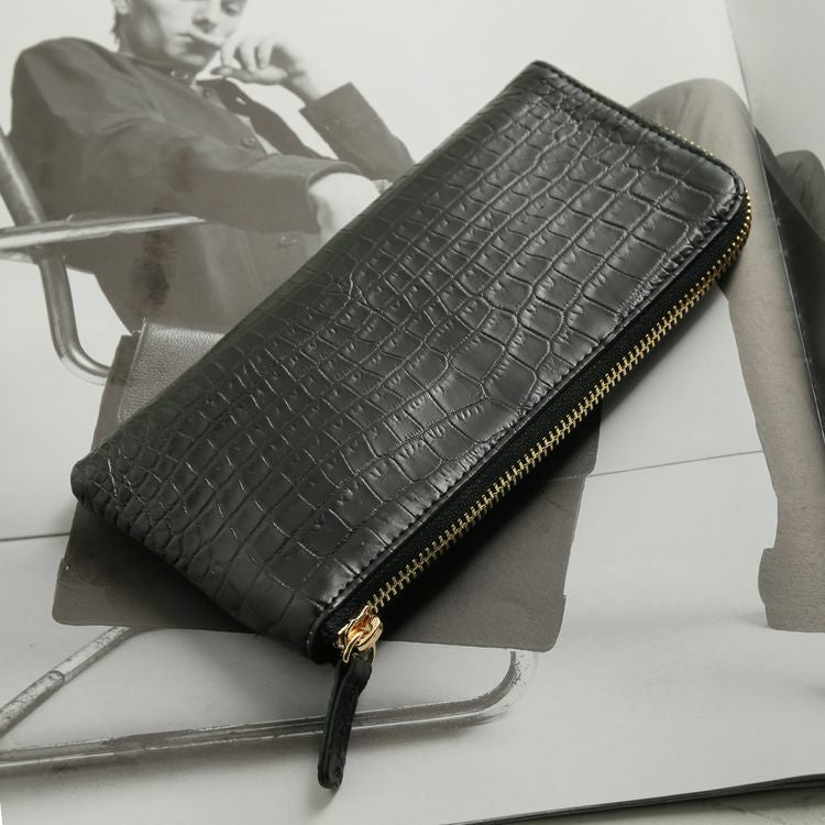 ナイル クロコダイル L字ファスナー 長財布 レディース マット加工