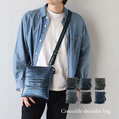 クロコダイル サコッシュ メンズバッグ 本革 ワニ革 斜め掛けバッグ 