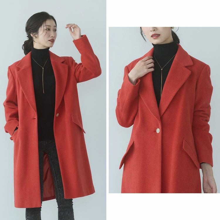 チェスターコート アンゴラ ウール混 レディース ロング コート 秋 冬