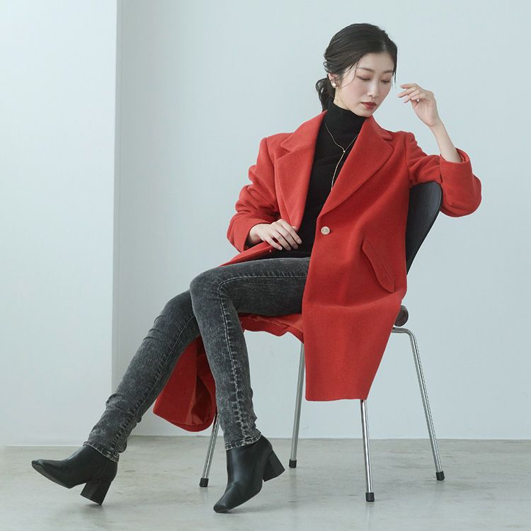 チェスターコート アンゴラ ウール混 レディース ロング コート 秋 冬