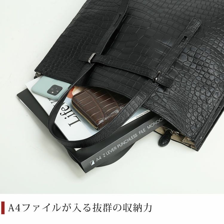 クロコダイルトートバッグマット加工ポロサスクロコダイル本革バッグメンズワニスモールクロコダイル肩掛け(06001875-mens-1r)