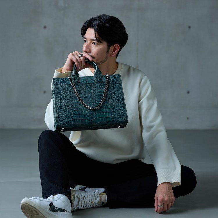 GranCroco スモール クロコダイル メンズ トートバッグ チェーン付き