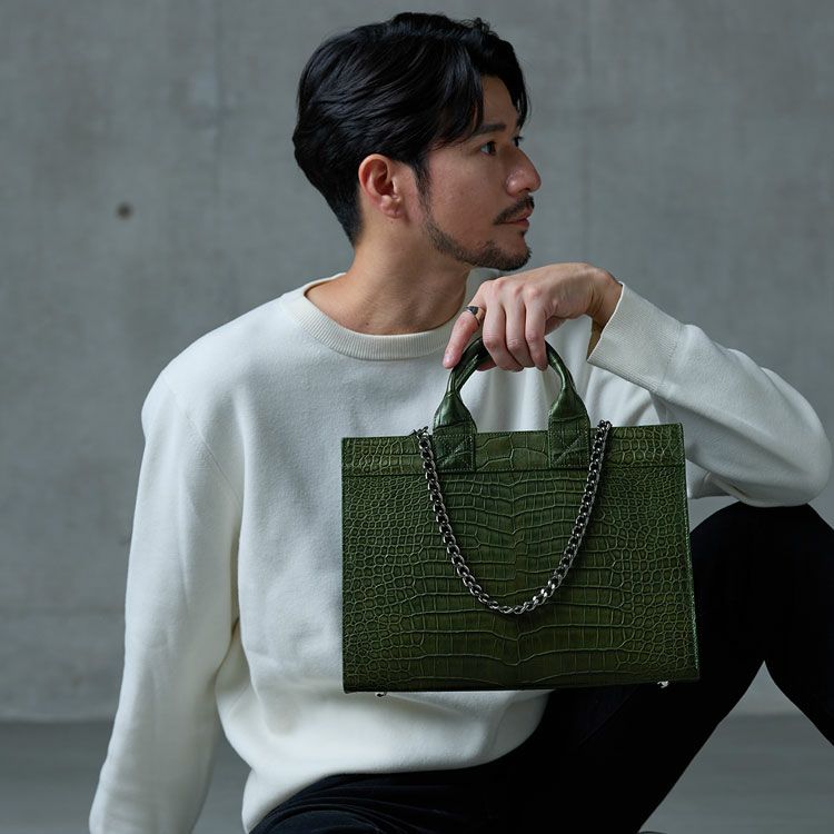 GranCroco スモール クロコダイル メンズ トートバッグ チェーン付き