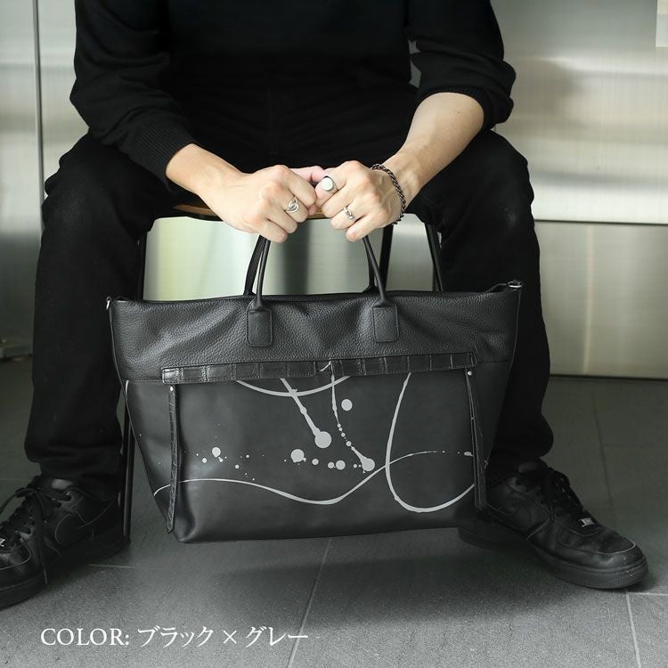 HALEINE カーフ ペイントデザイン クロコダイルフラップ 2way トートバッグ