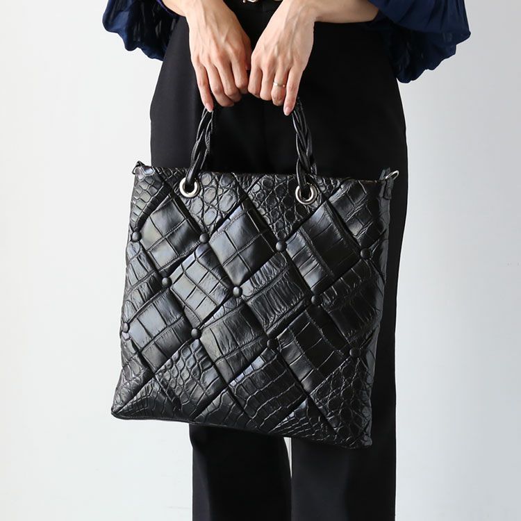 クロコダイル ダイヤ柄 編み込みデザイン 2way トートバッグ 日本製