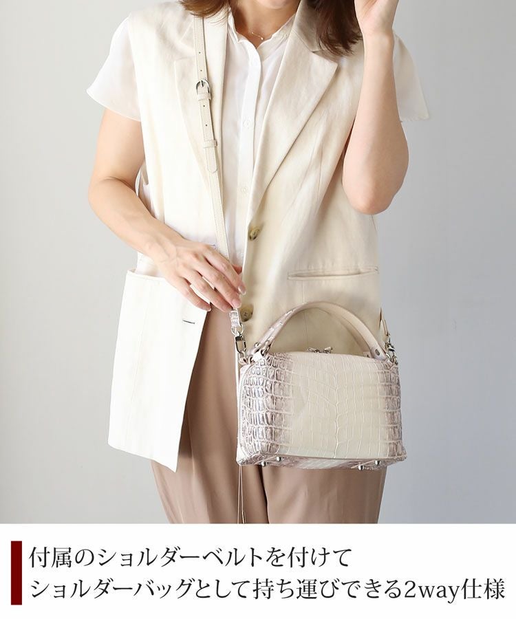 ヒマラヤクロコダイル2wayハンドバッグレディースマット加工センター取り2WAY斜め掛けショルダーバッグ
