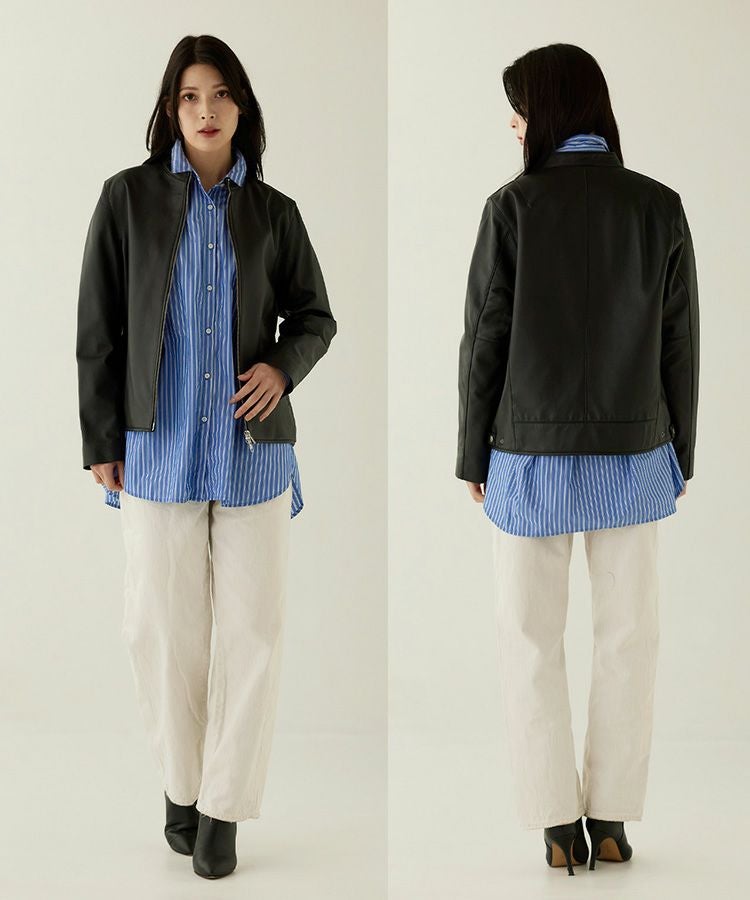 柔らかい軽いソフトラムレザージャケットスタンドカラー