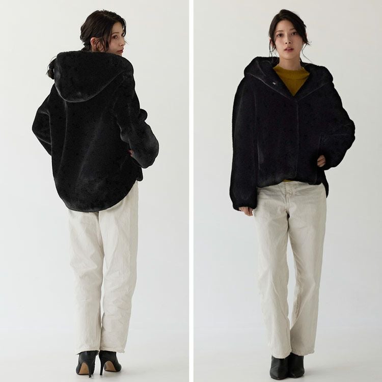 Filomo ミンク調 フェイクファー フード付き ジャケット レディース