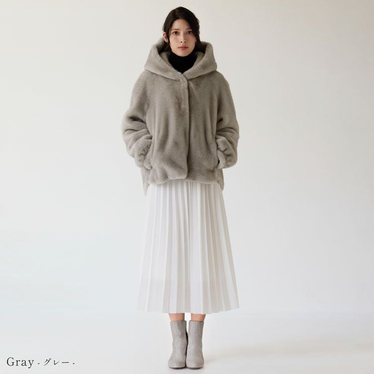 Filomo ミンク調 フェイクファー フード付き ジャケット レディース
